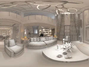 panoramic neo-classical style living room dining room 31 3D Model