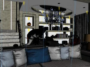 panoramic neo-classical style living room dining room 31 3D Model
