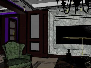 panoramic neo-classical style living room dining room 32 3D Model