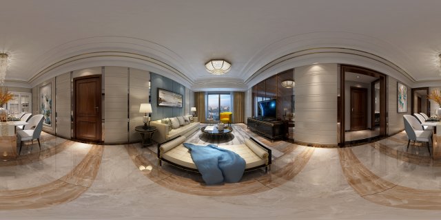 panoramic neo-classical style living room dining room 33 3D 模型 .c4d .max .obj .3ds .fbx .stl .blend