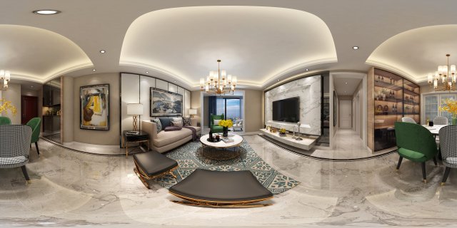 panoramic neo-classical style living room dining room 34 3D Model .c4d .max .obj .3ds .fbx .stl .blend 