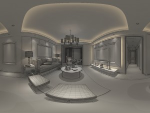panoramic neo-classical style living room dining room 34 3D Model
