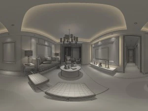 panoramic neo-classical style living room dining room 34 3D Model