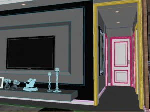 panoramic neo-classical style living room dining room 34 3D Model