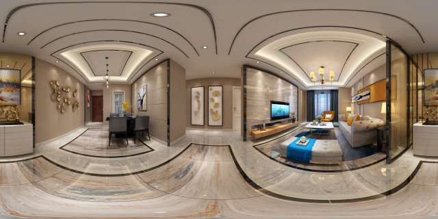 panoramic neo-classical style living room dining room 35 3D Модель .c4d .max .obj .3ds .fbx .stl .blend 