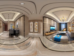 panoramic neo-classical style living room dining room 35 Modèle 3D