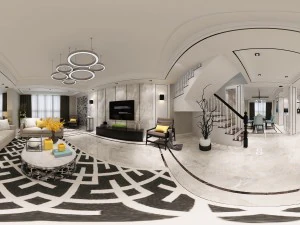 파노라마 신고전주의 스타일의 거실 식당 36 3D 모델