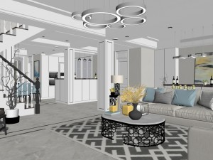 panoramic neo-classical style living room dining room 36 Modello 3D