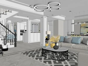 panoramic neo-classical style living room dining room 36 3D Model