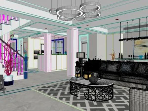 panoramic neo-classical style living room dining room 36 3D Model