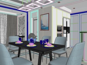 panoramic neo-classical style living room dining room 36 Modello 3D