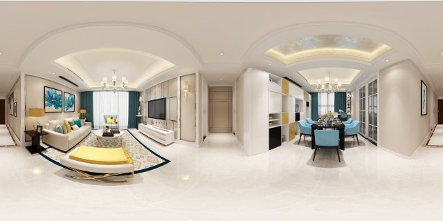 panoramic neo-classical style living room dining room 37 Modèle 3D .c4d .max .obj .3ds .fbx .stl .blend 