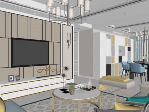 panoramic neo-classical style living room dining room 37 Modèle 3D