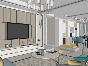 panoramic neo-classical style living room dining room 37 3D Model