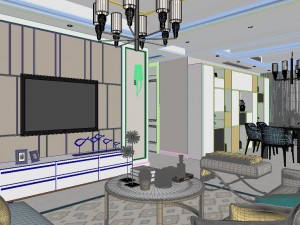 panoramic neo-classical style living room dining room 37 Modèle 3D