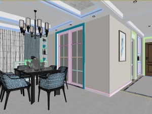 panoramic neo-classical style living room dining room 37 Modèle 3D