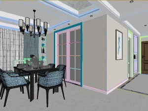 panoramic neo-classical style living room dining room 37 3D Model