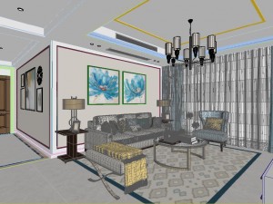 panoramic neo-classical style living room dining room 37 Modèle 3D