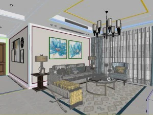 panoramic neo-classical style living room dining room 37 3D Model