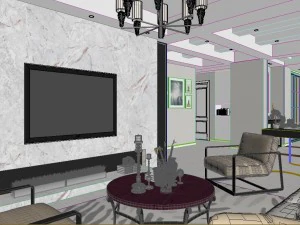 panoramic neo-classical style living room dining room 38 3D Model