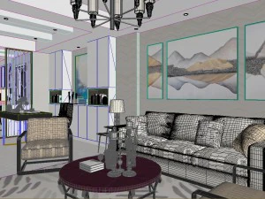 panoramic neo-classical style living room dining room 38 3D Model