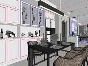 panoramic neo-classical style living room dining room 38 3D Model