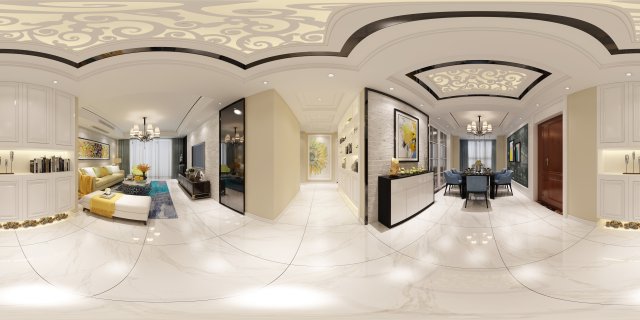 panoramic neo-classical style living room dining room 39 3D 模型 .c4d .max .obj .3ds .fbx .stl .blend