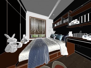 panorama chinese style home bedroom space 02 3D Модель