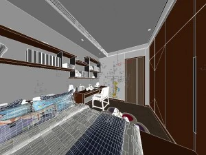 panorama chinese style home bedroom space 02 3D Model