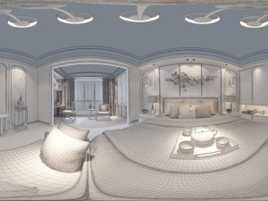 panorama chinese style family bedroom space 07 3Dモデル