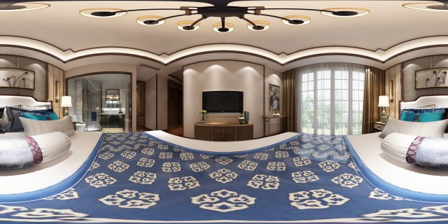 panorama chinese style family bedroom space 11 3D Модель .c4d .max .obj .3ds .fbx .stl .blend 