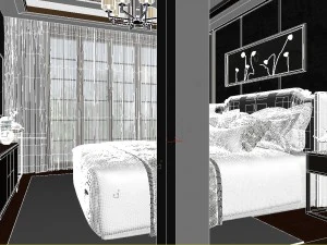 panorama chinese style family bedroom space 11 3D Model