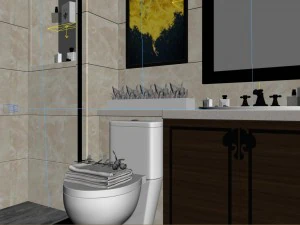 panorama chinese style bathroom toilet space 04 3D Model