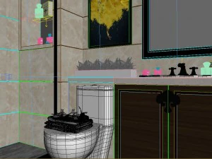 panorama chinese style bathroom toilet space 04 3D Model