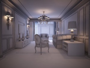 white concise continental living room restaurant 1767 Modello 3D