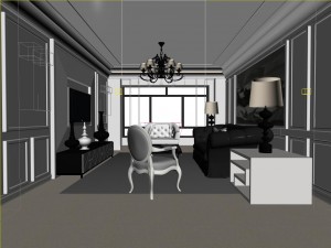 white concise continental living room restaurant 1767 Modello 3D