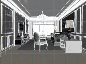 white concise continental living room restaurant 1767 Modello 3D