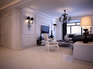 white concise continental living room restaurant 1767 Modello 3D