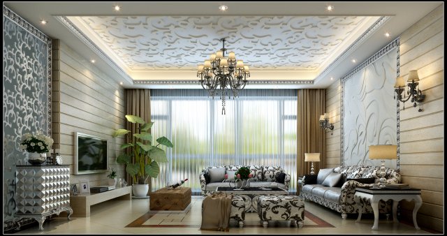 white fashion simple european living room 1732 3D Model .c4d .max .obj .3ds .fbx .stl .blend 