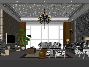white fashion simple european living room 1732 3D Model