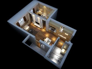 single apartment - aerial view 02 3D Model