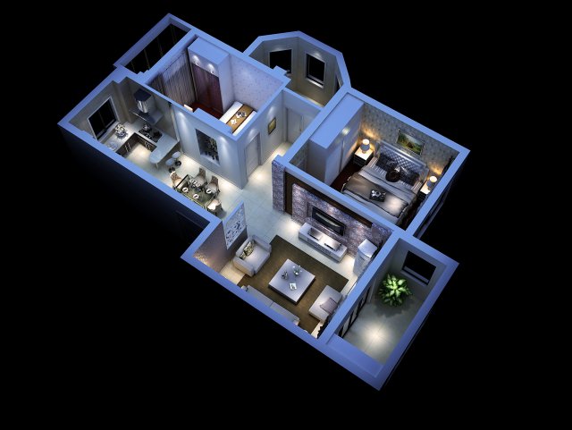 single apartment - aerial view 05 3D 모델 .c4d .max .obj .3ds .fbx .stl .blend 