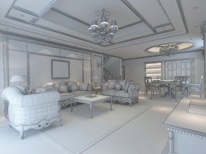retro simple european living room restaurant 1748 3D Model