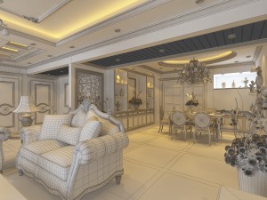 retro simple european living room restaurant 5104 3D Модель