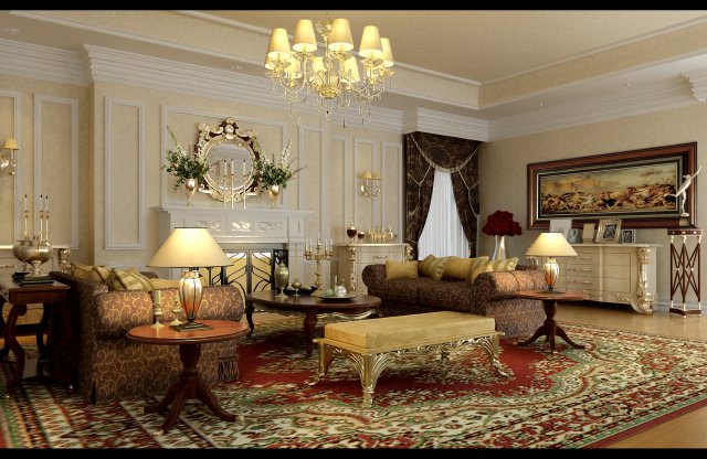 retro european living room 1717 3D Model .c4d .max .obj .3ds .fbx .stl .blend 