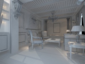 retro fashionable european living room 1785 Model 3D