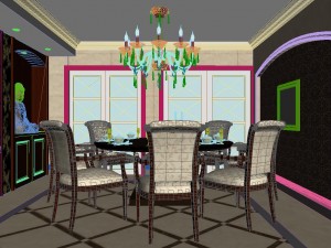 retro fashionable european living room dining room 5133 Model 3D