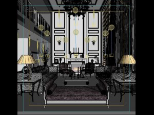 double - style high - end european living room 1720 Modello 3D