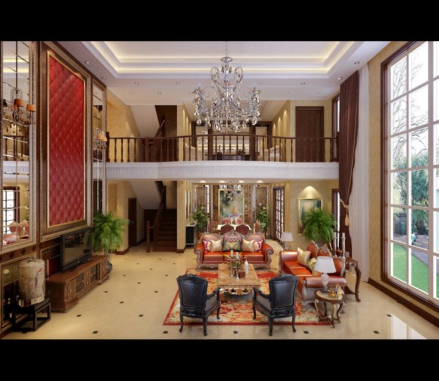 duplex stylish european living room 5142 3D 모델 .c4d .max .obj .3ds .fbx .stl .blend 