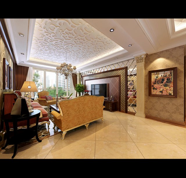 luxurious retro european living room 1737 Modelo 3D .c4d .max .obj .3ds .fbx .stl .blend